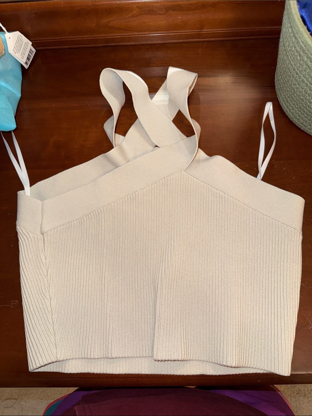 Babaton Cream Cross-Back Knit Tank Top